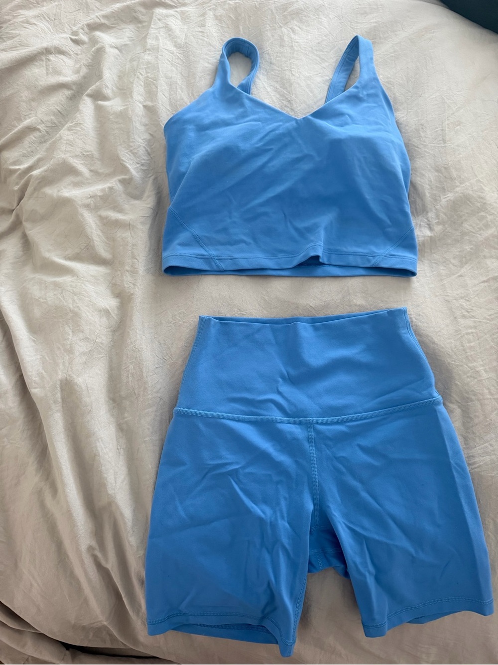 lululemon athletica Light Blue Crop Sports Bra & High-Waist Bike Shorts Set